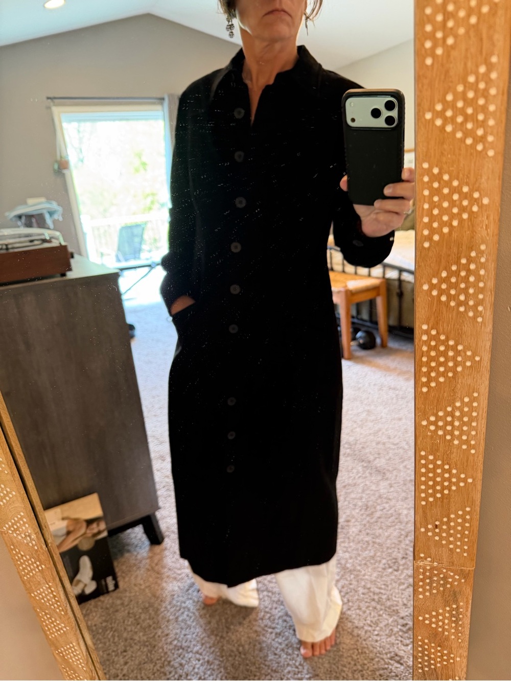 Talbots Black Long Button-Front Trench Coat